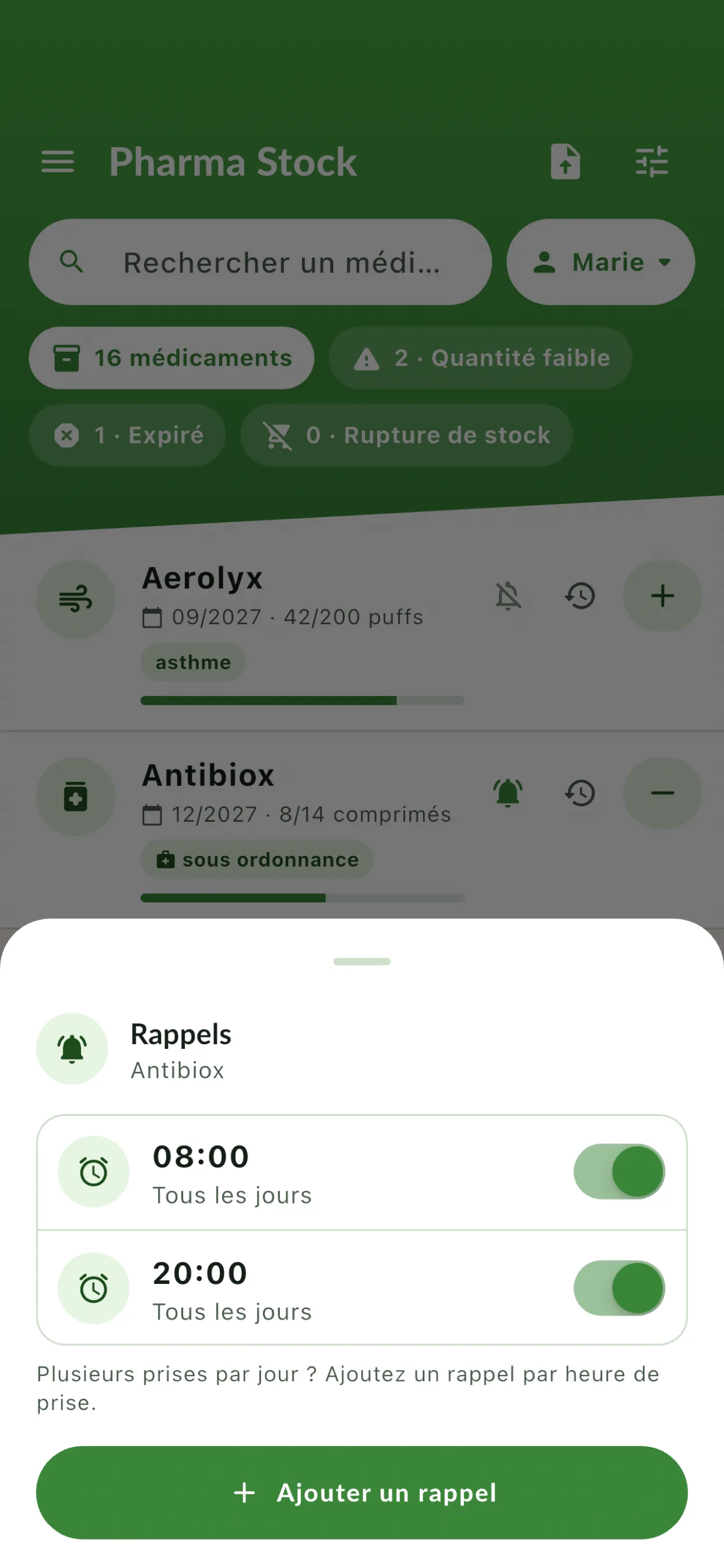 Rappels de prise