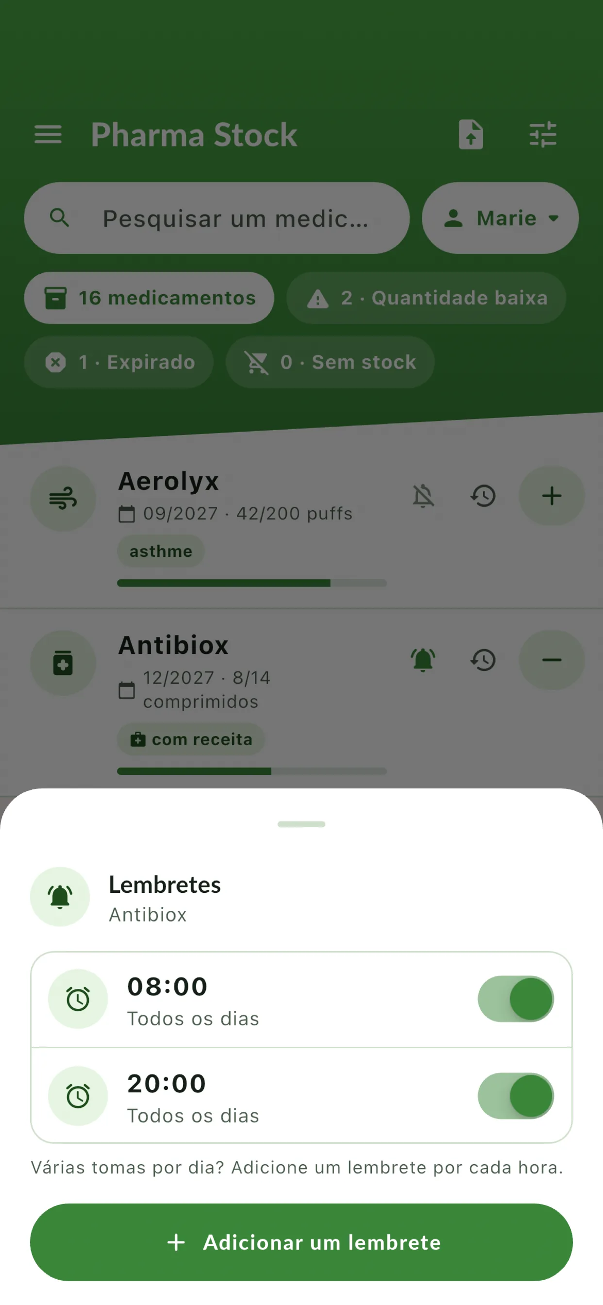 Lembretes de toma
